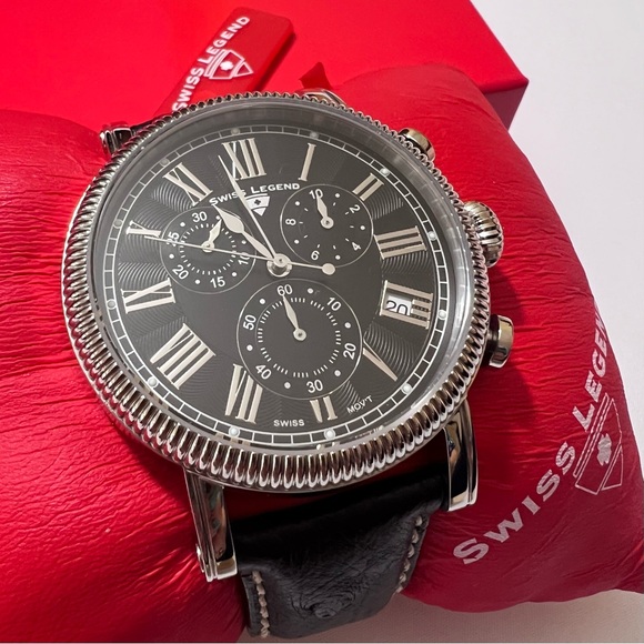 Swiss Legend Watch Black Gen. Ostrich Strap Unisex - Picture 4 of 7